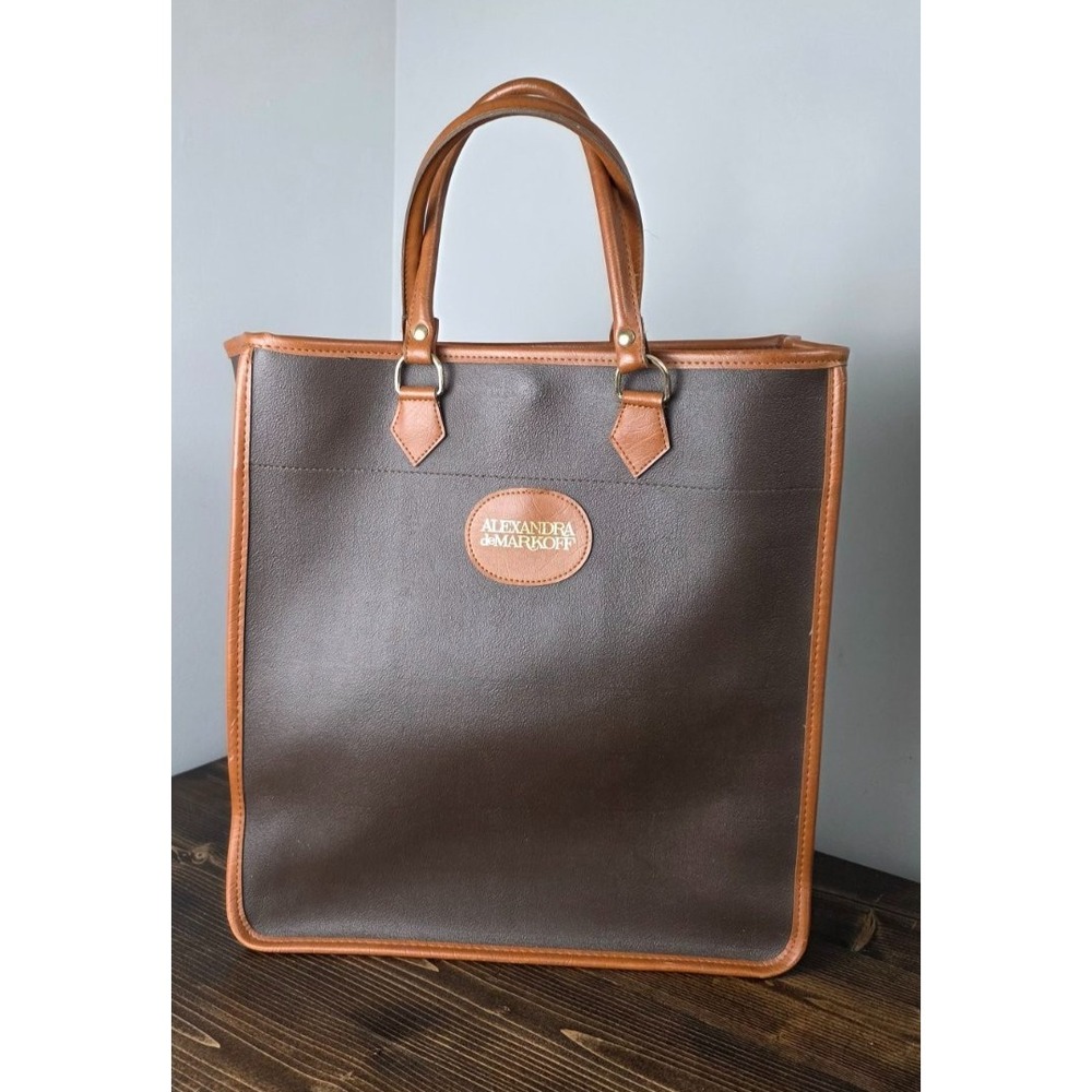 ALEXANDRA de MARKOFF Hand Bag  Faux Leather Brown Tote Carry All‎